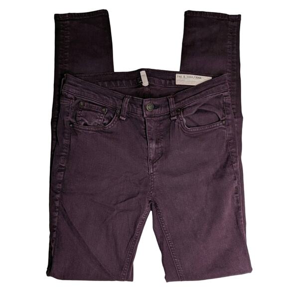 Rag & Bone/JEAN The Skinny Jeans 26 Denim Slim Bodycon Wine Burgundy Oxblood - Picture 1 of 8